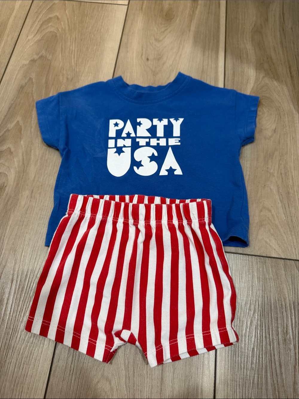 Blue 'Party in the USA' Tee with Red & White Stripe Shorts